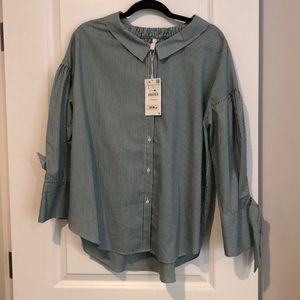 ZARA NWT Green Striped Button Down